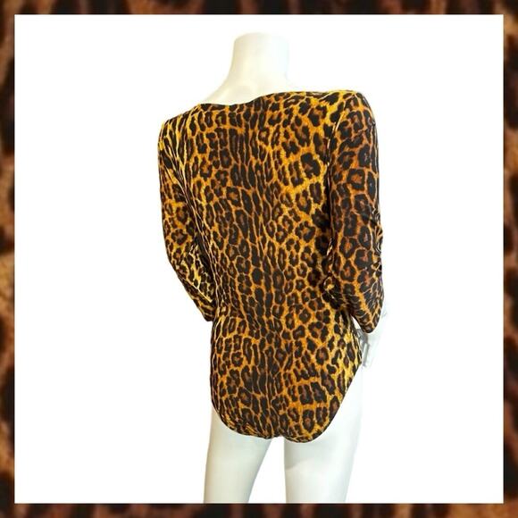 #T163 NWOT NORMA KAMALI Women's Pantera Leopard Print Scoop Neck Bodysuit $145 - Picture 12 of 16
